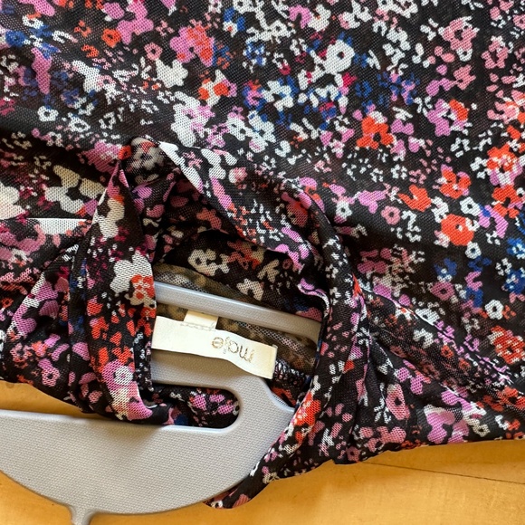 MAJE black, pink floral print mock neck top, 1(S)  GD1125 - Picture 3 of 4
